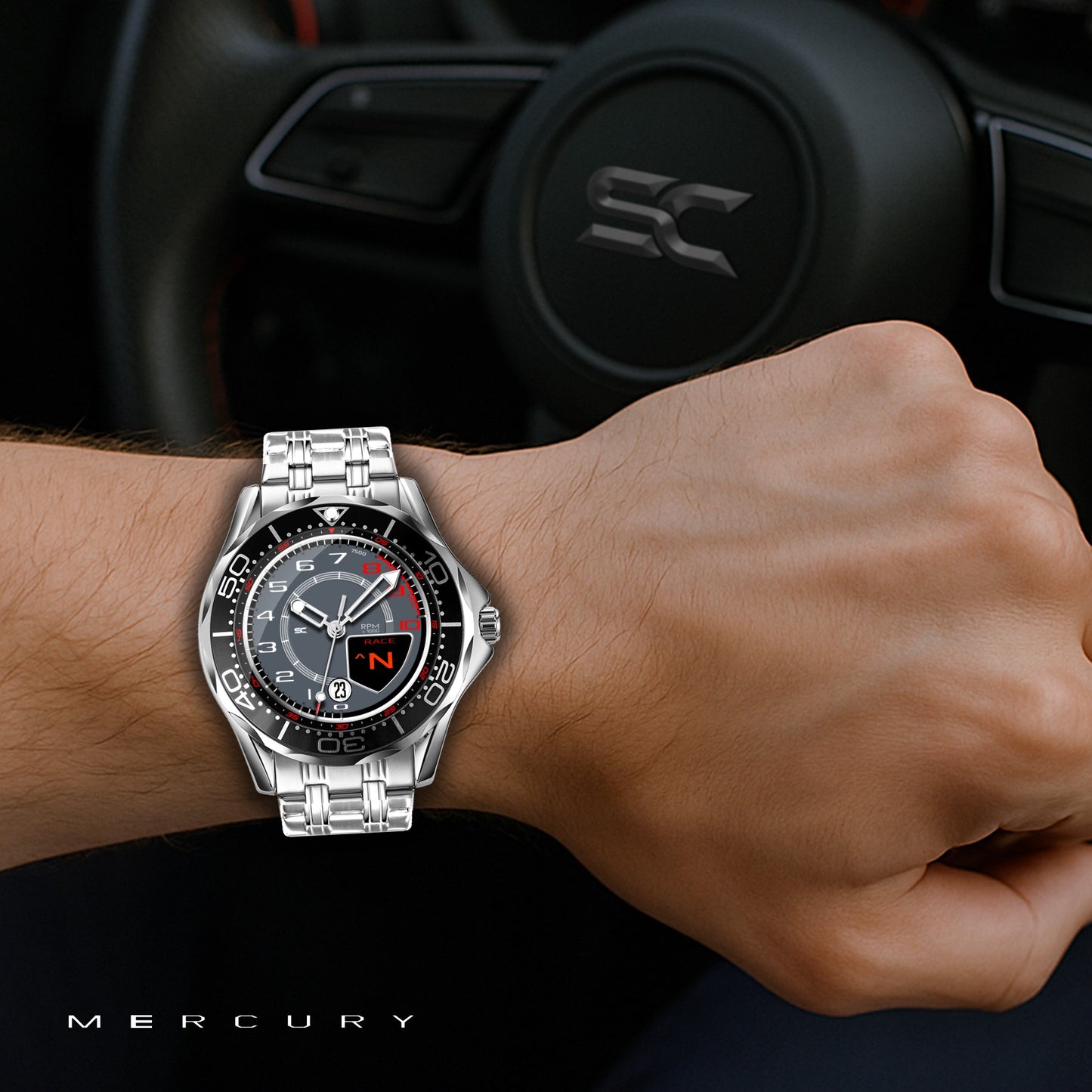 Orologio da Polso con Contagiri Race Grigio